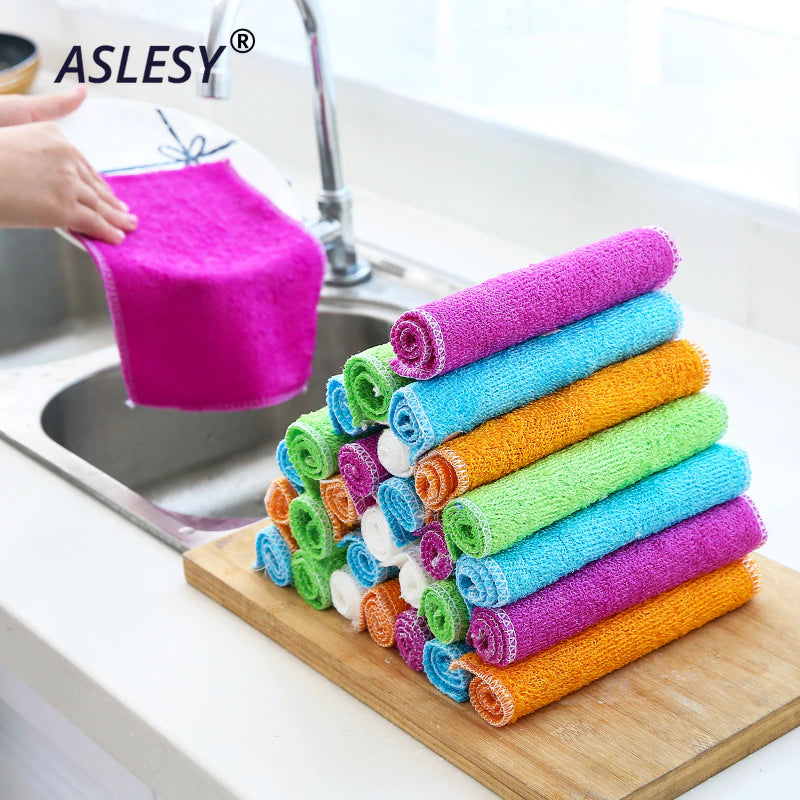 5-20Pcs Kitchen Anti-Grease Wipping Rags Efficient Bamboo Fiber Cleaning Cloth Home Washing Dish Multifunctional Cleaning Tools